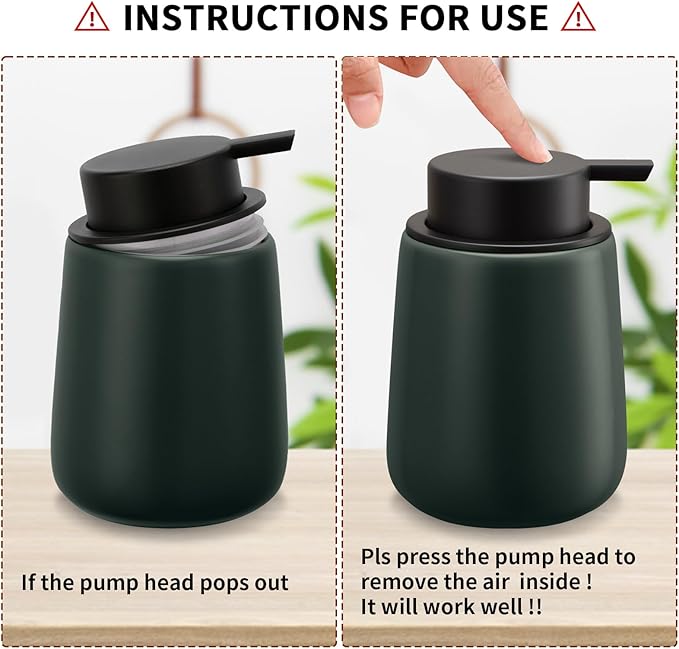 Soap Dispenser Ceramic with Easy-to-Press Pump Hand Lotion Liquid Dispenser for Shampoo Bathroom Kitchen 12 oz