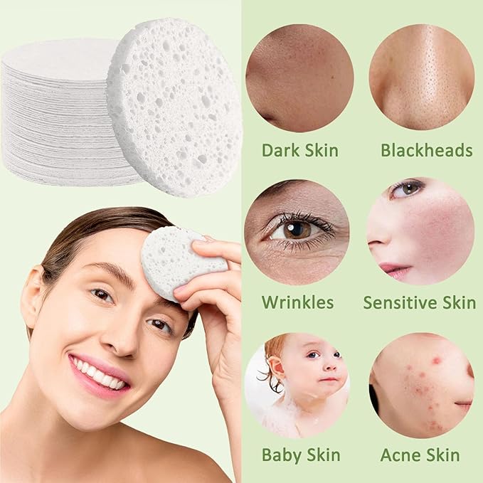 Beieverluck 300 Count Compressed Facial Sponges for Cleansing Natural Cellulose Disposable Face Sponge Spa Sponge for Face Cleansing Exfoliating Makeup or Mask Removal, White