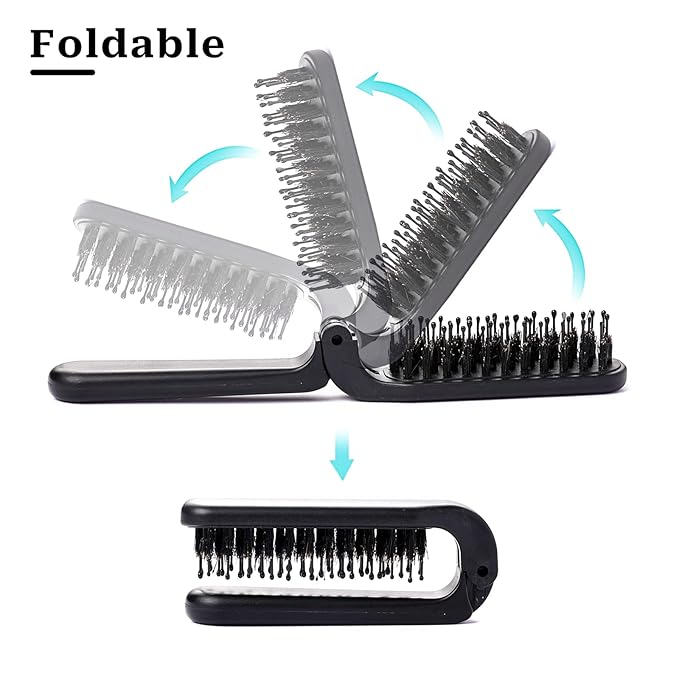 Travel Folding Hair Comb, Portable Boar Bristles Detangling Brush Collapsable Pocket Hair Styling Tool for Women and Men