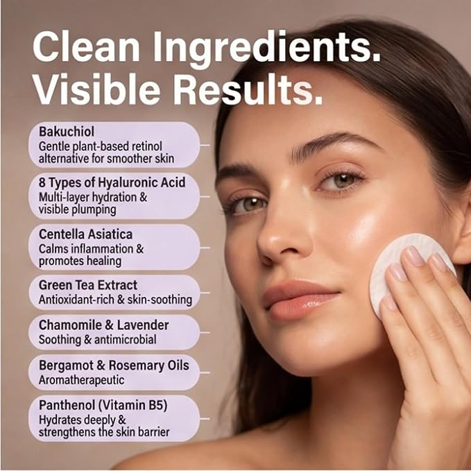 Body Restore Bakuchiol Toner Pads 60 Count – Gentle Retinol Alternative for Dark Spots & Wrinkles, Korean Skin Care Exfoliating Pads with Niacinamide, Hyaluronic Acid & Bakuchiol Serum, Anti-Aging