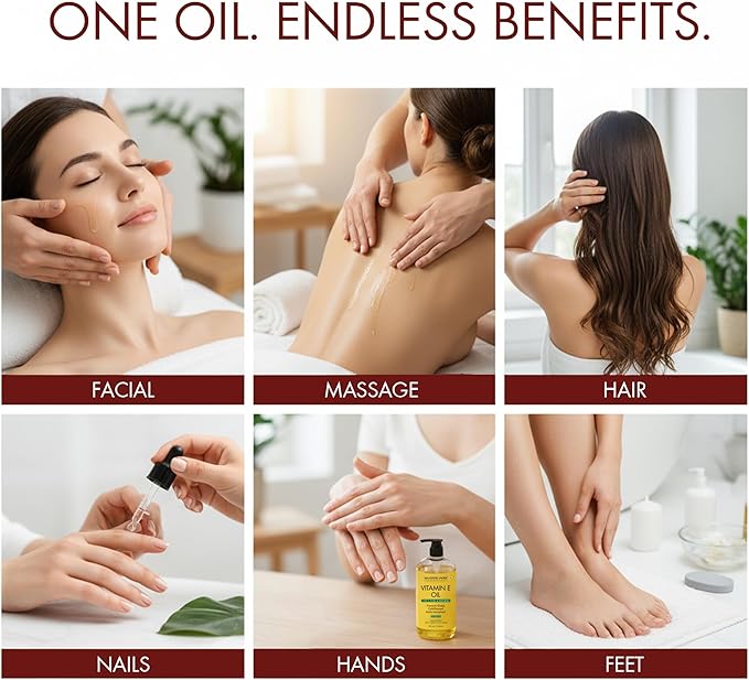Majestic Pure Vitamin E Oil 8 Fl Oz - 100% Pure and Natural- Cold Pressed & Hexane Free Natural Hair Growth Oil for Eyelashes, Eyebrows, Skin, Body, Face, Nails & Scalp