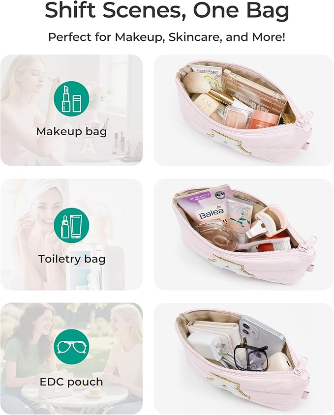 BAGSMART Personalized Makeup Bag with Initial, Pink Small Cosmetic Travel Organizer, Water-Resistant Pouch for Women & Teens for Bridesmaid Graduation (Initial-C, Small)