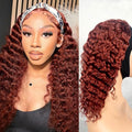XSY Deep Wave Headband Wig Human Hair Reddish Brown #33 Red Colored Glueless None Lace Front Wig Brazilian Virgin Human Hair Half Wigs for Black Women 20 Inch