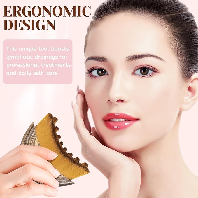 Lymphatic Contour Face Brush,Lymphatic Drainage Massager for Sculpting,Soft & Gentle Bristles Suitable for All Skin Types,Portable Ergonomic Gua Sha Brush with Travel Case