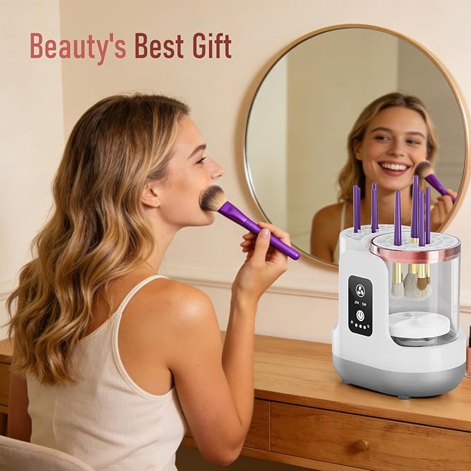 Electric Makeup Brush Cleaner Machine,Automatic Makeup Brush Cleaner with Dryer for Deep Cleaning,Make up Brush Cleaner Fit for All Size Makeup Brush