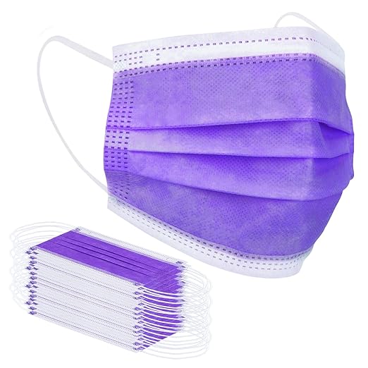 Borje Purple Disposable Face Mask 100 Pcs Purple Face Masks 3 Ply Protection Masks