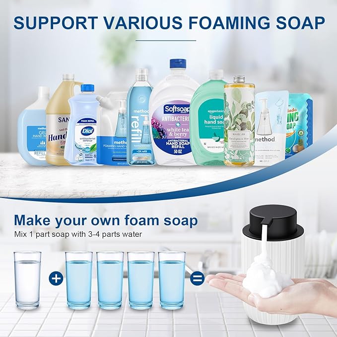 Ceramic Foaming Soap Dispenser, 12 oz Bathroom Foam Hand Soap Dispenser, Refillable Lotion Soap Dispenser with Removable Pump for Kitchen Hand Wash Dispenser, Modern Home Decor(White)