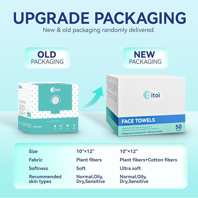 Ditoi Disposable Face Towels XL, Soft Cotton Facial Cleansing Cloths, Dry Face Towelettes for Makeup Removal, Sensitive Skin & Daily Skin Care, 300 Count (6 Pack)