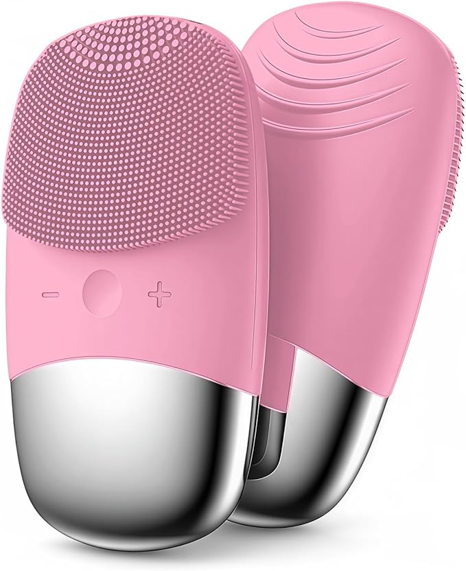 MEGAN Facial Cleansing Brush,USB Rechargeble Electric Silicone Face Scrubber,IPX7 Waterproof Sonic Facial Massager, 3 in 1 face Brush for Deep Cleanning, Blackhead Remover, Exfoliating.（Pink）