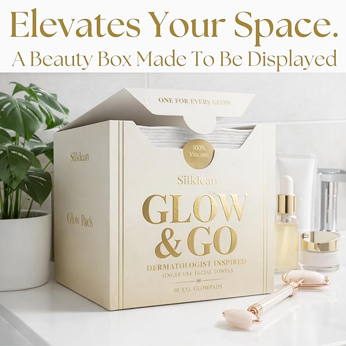 Glow & Go XL Disposable Face Towel 10x15 Inch, 100% Biodegradable Premium Towels for Fine Line Prevention & Radiant Skin, Chemical Free, 50 Count One Month Supply, 1 Pack