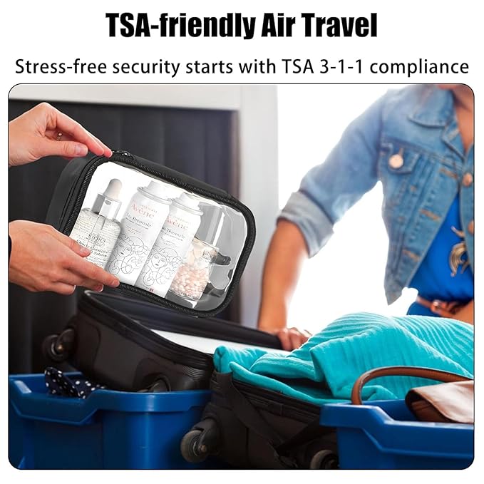 Clear TSA Approved Toiletry Bag - 3-Pack (Large, Small & Mini) Clear Makeup Cosmetic Bag with Zipper, Quart Size Travel Essential Organizer for Women, Car Bag Organizer & Car Organization Essentials
