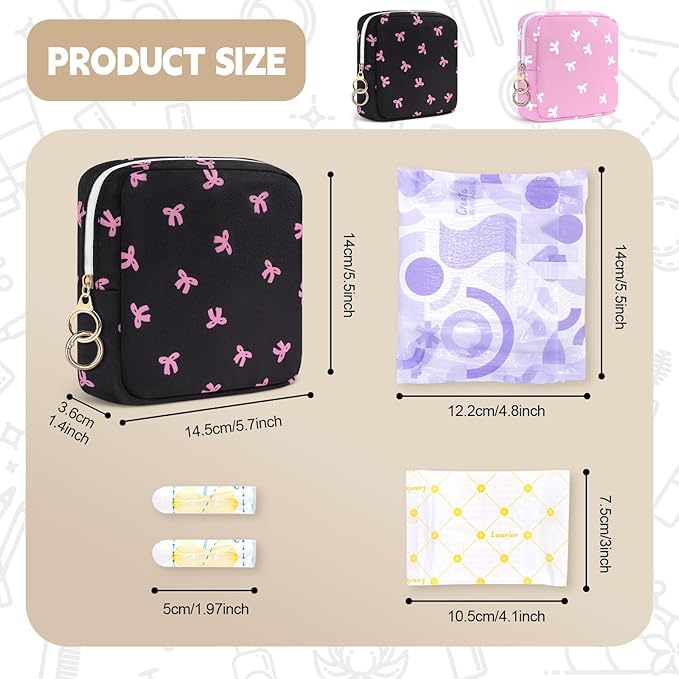Period Bag for Teen Girls, Canvas Sanitary Napkin Storage Bag with Zipper, Portable Menstrual Pad Bag Tampon Holder for Purse