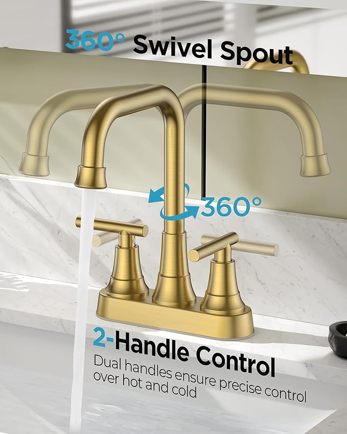 FORIOUS 4 Inch Bathroom Sink Faucet 2 Hole, Brushed Gold Vanity Faucet with Pop-Up Drain, ADA Compliant Centerset Sink Faucet for Bathroom Vanity RV Powder Room