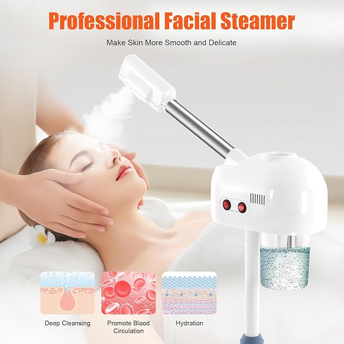 Face Steamer Facial Skin Care Machine, 800W 110V 2 in 1 Face Machine, Portable Professional Spa Salon Sauna Beauty Equipment for Facial Deep Cleaning Skin Care Equipment, White
