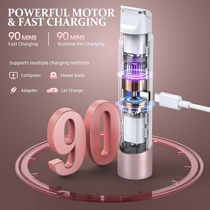 Bikini Trimmer for Women, Dual Head Face Shaver Body Hair Trimmmer, IPX7 Waterproof Womens Electric Razor for Legs, Rose Gold