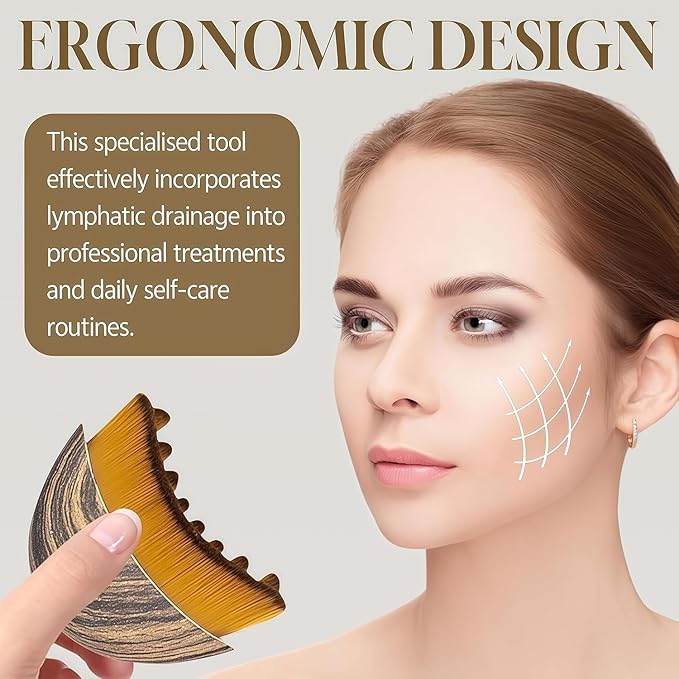 2 PCS Lymphatic Contour Face Brush, Manual Lymphatic Drainage Massager, Natural Makeup Brushes with Durable Soft Bristles, Hypoallergenic Ergonomic Facial Cleansing Brush for Sculpting - 2 Pack