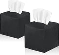 2 Pack, VIVIDLY Tissue Box Cover Holder, Square Modern PU Leather Tissue Box Holder, Can be Used for Bathroom Dressing Table, Bedside Table, Office Desk & Car 5"X5"X5"- (Black, 2)