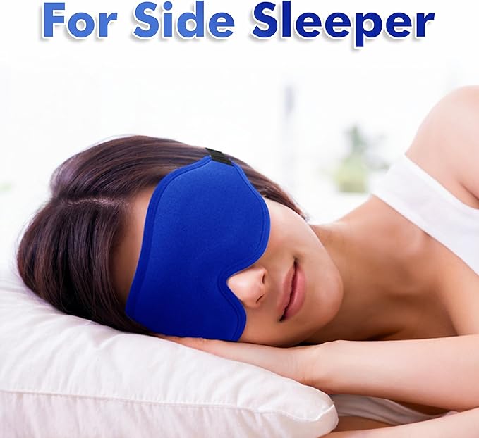 Sleep Eye Mask for Men Women, Lash Extensions 3D Sleeping Mask, Travel Blackout Night Blindfold Eye Shade Cover with Adjustable Strap (Blue-3D)