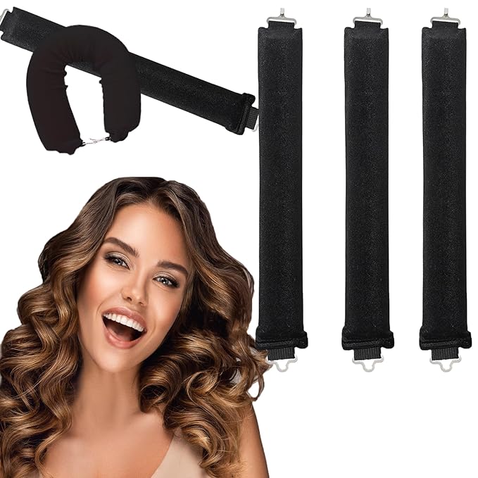 Heatless Curling Rod, Heatless Headband Curler with Hook, 1 Count (Pack of 3), Easy Sleep-in Curl Styling Kit, Black