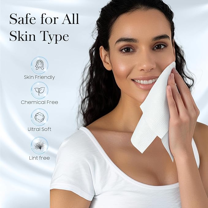 2 Pack of 50 count XL Disposable Face Towels 10” x 12”, 100% Viscose Fibre, Soft & Skin Friendly Face Towelettes Disposable, Facial Tissue Wipes for Women Cleansing