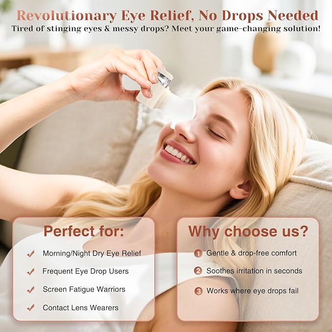 Portable Heated Eye Steamer for Dry Eyes - 3 Heat Settings, Warm Moist Heat Therapy to Restore Natural Tears, Dry Eye Relief Sprayer (Beige)