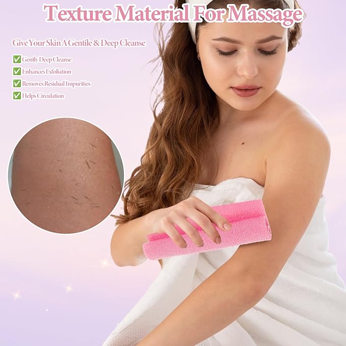 7 Pcs Exfoliating Back Scrubber with Handles, Nylon Back Exfoliator Extended Length Back Washers Scrubbers, Stretchable Exfoliating Washcloth Pull Strap Shower Scrubber for Body Cleans Skin Massages