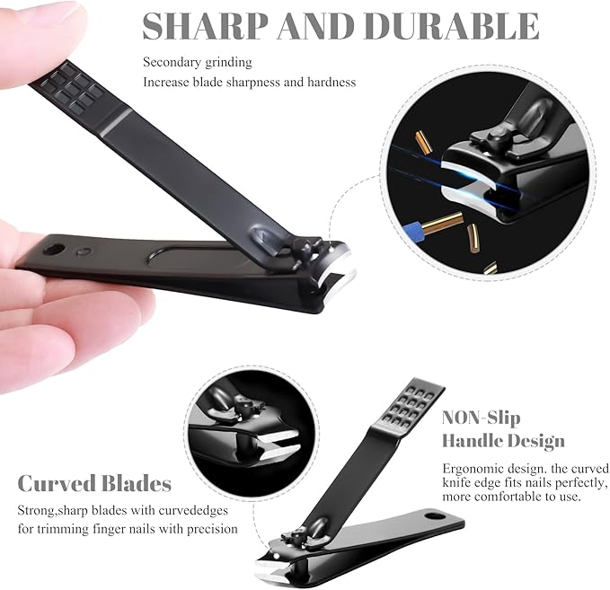 Nail Clippers Sets High Precisio Stainless Steel Nail Cutter Pedicure Kit Nail File Sharp Nail Scissors and Clipper Manicure Kit Fingernails & Toenails with Portable Stylish case (Black)