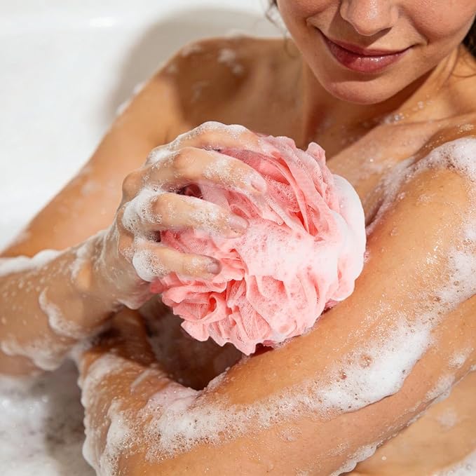 6 Pack Shower Loofah Bath Sponge, 75g/pc Large Exfoliating Body Scrubber Shower Scrunchies for Women and Men