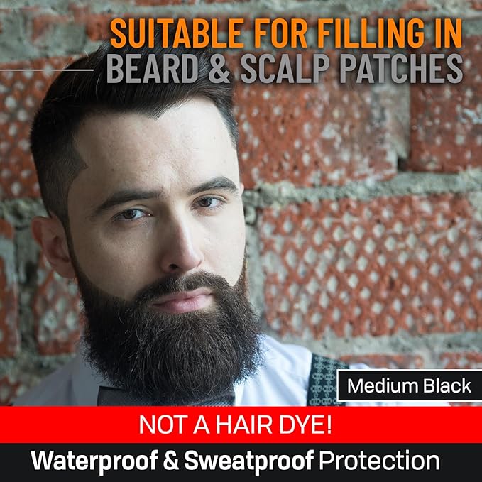 Beard Pen Filler for Men - Barber Styling Grooming Pencil - Waterproof, Sweat Proof, Long Lasting Solution with Natural Finish - Cover Beard and Scalp Patches in Seconds - Medium Black 5 Pack