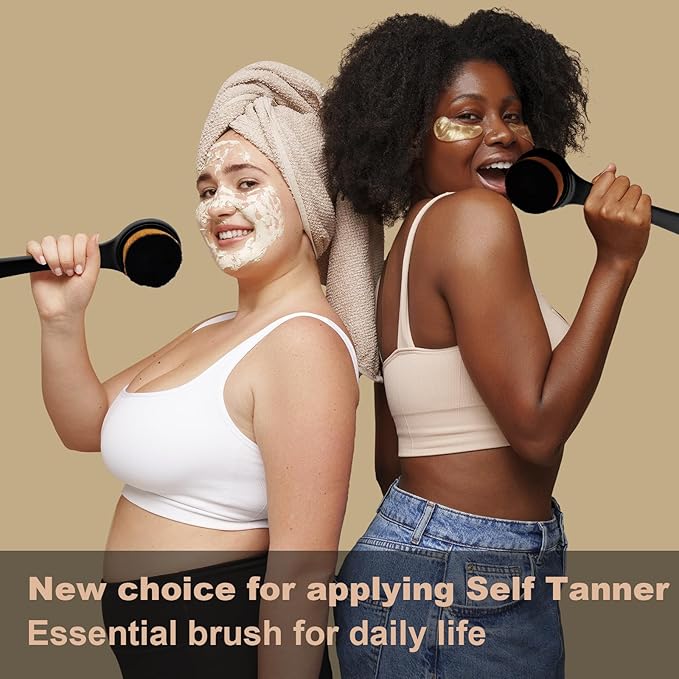 Extra Large Body Makeup Brush For Self Tanner, Sunscreen, Self Tan Back Applicator, Wide-Headed Kabuki Brush for Even & Pretty Lotion Application. Bronzer Blend, Long-Handle Face Leg Brush- Black