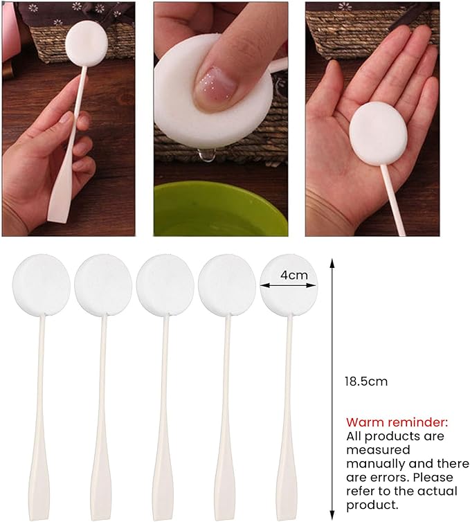 Bediffer 5 Piece Set of Soft Powder Puffs, Long Handled Lotion Applicator with Incredible Water Absorption, Ideal for Home Use, White