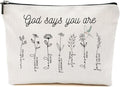 God Says You Are Cosmetic Bag,Christian Inspirational Makeup Bag- Bible Verse Floral Cosmetic Pouch with Faith Affirmations,Durable Canvas Travel Toiletry Organizer,Sister Gifts,Affirmations Gifts