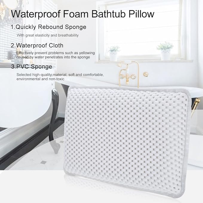 Yosoo Health Gear Spa Bath Pillow, Cushioned Bathtub Pillow with Suction Cups, PVC Bath and Spa Head Rest, White, Neck/Back Support