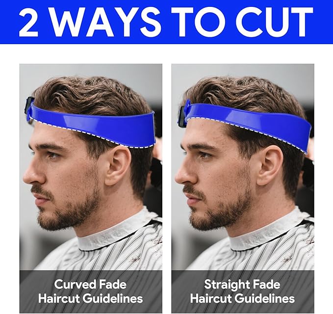 Self Haircut Cape Kit for Men，Fade Guide for Men Haircut，Hair Cutting Kit Includes Hair Cutting Cape, Adjustable Hair Trimming Guide, Comb，for Adults and Kids, Salon and Home Use(Blue)