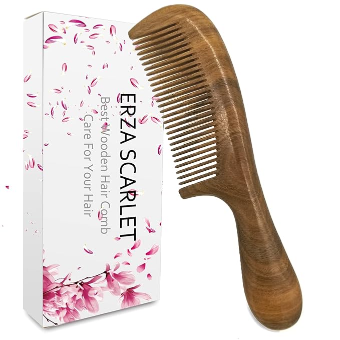 Real Natural Green Sandalwood Wooden Comb/Boutique Hair Comb - NO SNAGS,NO STATIC,NO TANGLE (Long standard tooth)