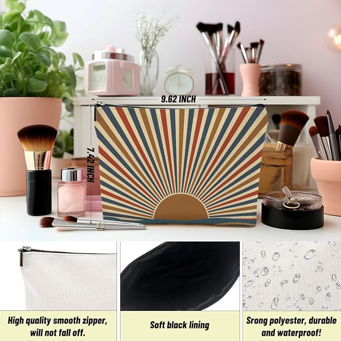 Sun Sunrise Sunshine Makeup Bag, Boho Abstract Cosmetic Bags, Themed Travel Accessories Bag Gifts for Women Sisters Friends, Ideal Travel Toiletry Bags Birthdays Gifts for Boho Lovers Women Girls