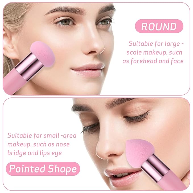 Sibba Makeup Sponge Holder Powders Puff 6 PCS Cosmetic Blending Applicator Mushrooms Foundation Brushes Facials Cream Handle Brush Cosmetic Head Small Blusher Make Up Set Concealer Color