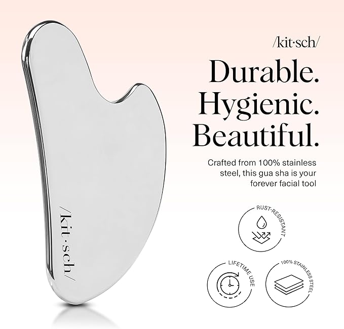 Kitsch Stainless Steel Gua Sha Facial Tools - Guasha Tool for Face, Face Sculpting Tool, Jawline Shaper, Double Chin Reducer, Body Gua Sha Tools, Lymphatic Drainage Massager, Facial Skin Care -Silver