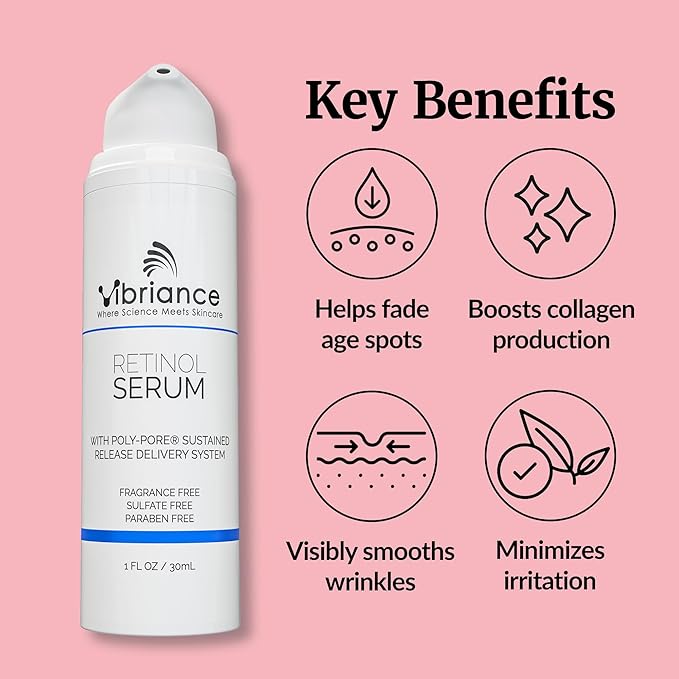 Vibriance Retinol Serum for Face - Reduces Appearance of Deep Wrinkles and Large Pores, Enhances Tone, Improves Complexion - Sensitive, Mature Skin Night Cream - 1 fl oz