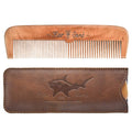 Wooden Hair Combs for Men,Men's Wood Beard Comb with Leather Travel Case,Mens Combs for Hair,Kids Comb(brown shark)