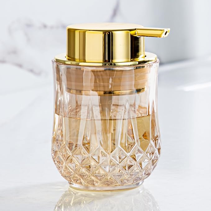 Glass Soap Dispenser,Glod Bathroom Hand Liquid Soap Dispensers,Refillable Modern Home Soap Dispenser for Bathroom,Kitchen(Gold Liquid Type/1Pcak)
