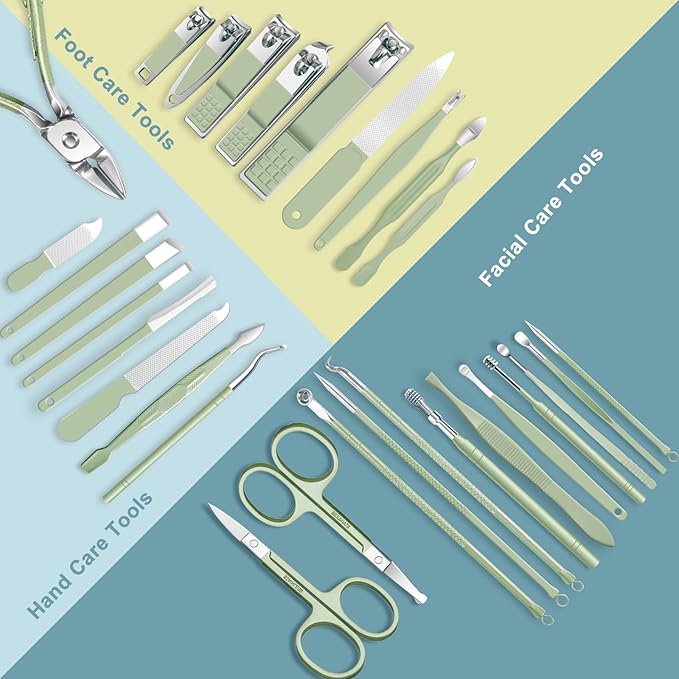 30 in 1 Manicure kit Personal Care Men's Accessories, Professional Nail Kit Pedicure Kit, Toe Nail Clippers for Men and Beauty Tools Portable Set, Travel Deluxe Convenience Set(Green)