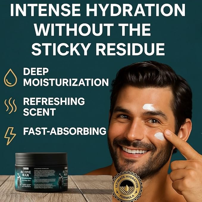 Body Butter for Men, Active Man Fast-Absorbing Deep Moisturizer with Natural Ingredients, Refreshing Scent, Ultimate Hydration Formula. Cologne scented.