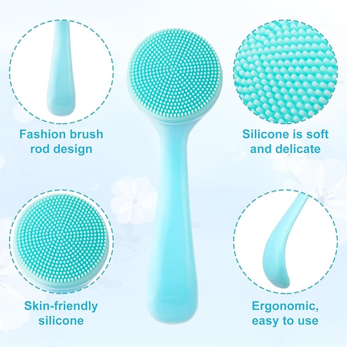 Silicone Manual Facial Cleansing Brush, Skin Friendly Waterproof Face Cleaning Scrubber Exfoliator Cleanser for Blackheads Whiteheads Makeup Residues Removal- Blue