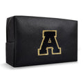 Personalized Initial A-Z Preppy Patch Makeup Bag,Small PU Chenille Letter Cosmetic Bag with Zipper for Teen Girls,Black Cute Toiletry Organizer Bag,Monogram Makeup Case Gift for Women Girls,Letter A