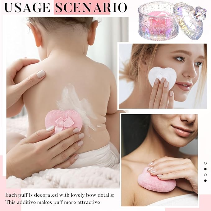 Tioncy 3 Pcs Large Body Powder Puff and Container Valentine's Day gift Powder Container with Puff Crystal Case Soft Washable Reusable Velour Face Body Glitter Wet Dry Makeup(Crown,Glitter)