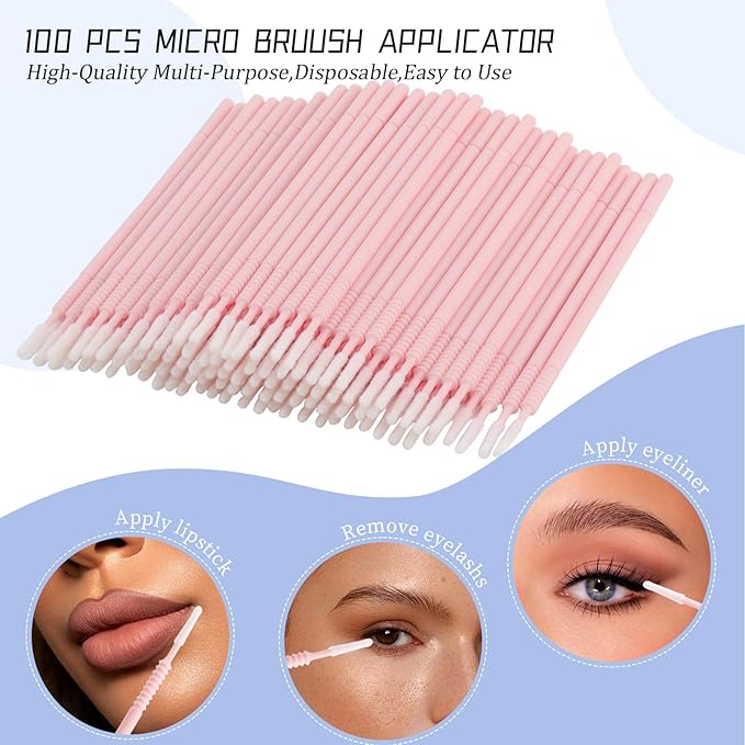 300 PCS Eyelash Extension Supplies Kit, Disposable Micro Swab Brush, Eyebrow Spoolie, Lip Brush, Mascara Wand Applicator(Rainbow sets）