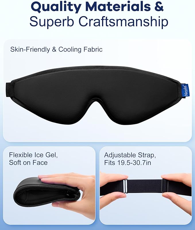 Upgraded Cooling Gel Eye Mask for Puffy Eyes: Larger Full-Eye Cover Design for Ice-Cold Therapy Relief, Headache & Migraine Relief, Reusable Cold Compress for Swelling, Eye Strain, Fatigue (Black)
