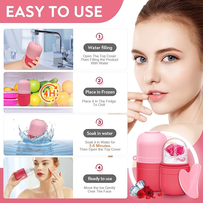 AURUZA 2PCS Ice Roller for Face and Eye, Ice Facial Roller Beauty Self Skin Care Tools Ice Holder Facial Cube Gua Sha Face Massage Ice Mold for Face Anti Wrinkle Tighten Skin Women Gifts…