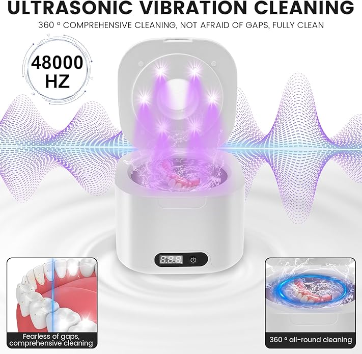 Ultrasonic Retainer Cleaner Machine, 340ML Ultrasonic Cleaner Machine for Braces, Jewelry, Mouth Guard, Glasses, Watch, Denture and Makeup Tools, ABS+304 Stainless Steel, 304 stainless steel